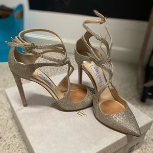 Jimmy Choo Lancer 100 Platinum Ice - Dusty Glitter. Worn once. Includes orig box